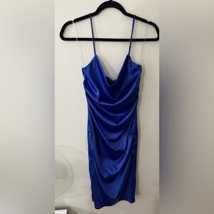 AKIRA Blue Ruched Slip Dress
